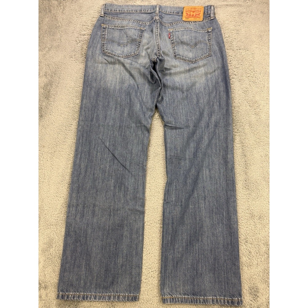 Levis 559 Jeans Men 34X32 Blue Relaxed Straight Whisker Distress Denim - Picture 3 of 8